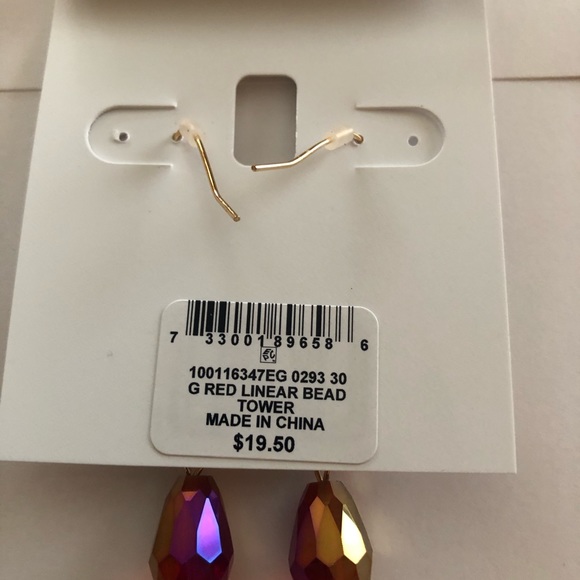 Women’s Gold Red Linear Bead Tower Earrings. New - Picture 2 of 3